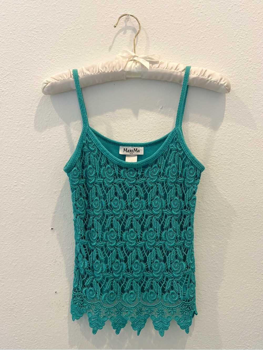 MaxiMa Teal Crochet Lace Camisole Top